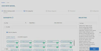 Choose datasets and categories