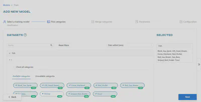 Choose dataset and categories