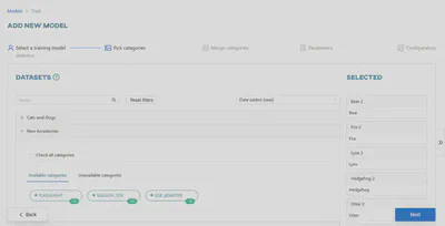 Choose datasets and categories