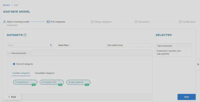 Select ‘Classification’ and then ‘New Accessories’ dataset