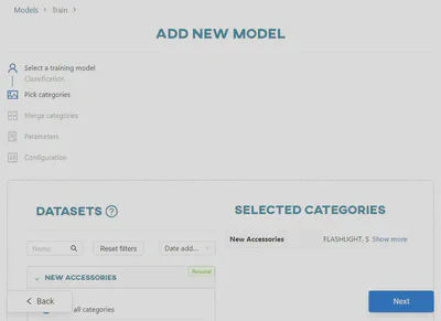 Select ‘Classification’ and then ‘New Accessories’ dataset