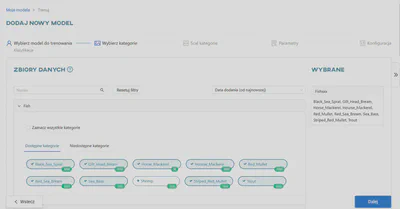Wybierz zbiór danych i kategorie