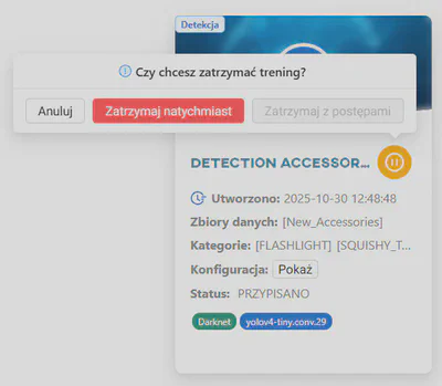 Kliknij Zatrzymaj i wybierz Zatrzymaj z postępem