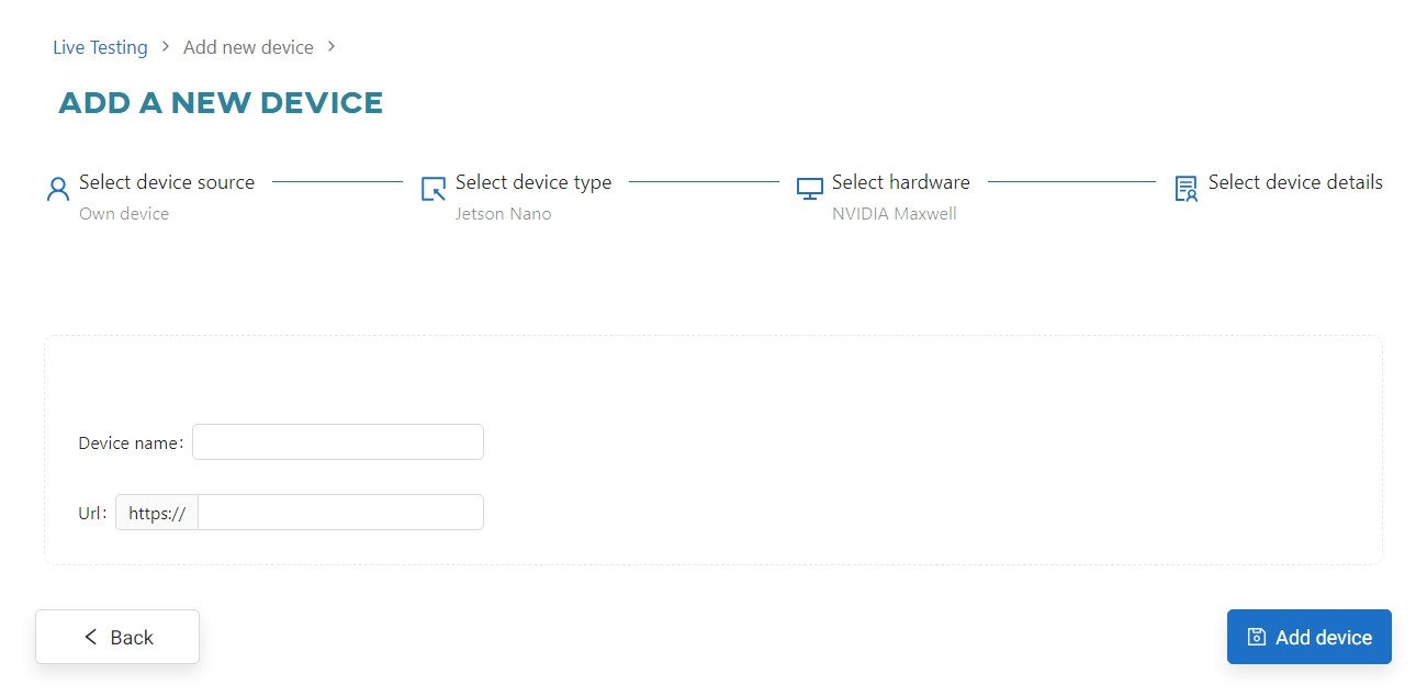 Fill in device details