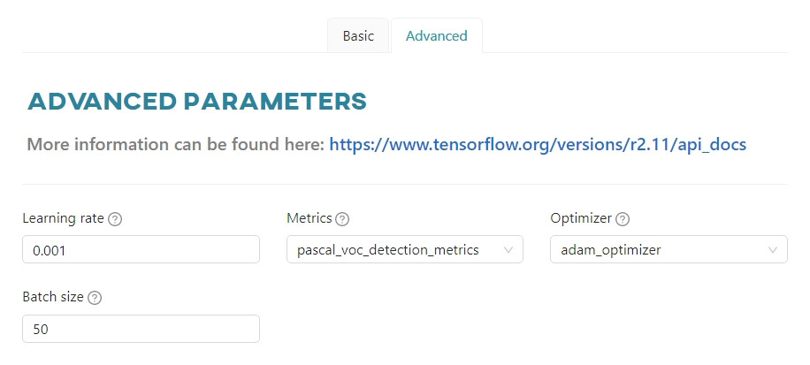 Advanced parameters - Tensorflow