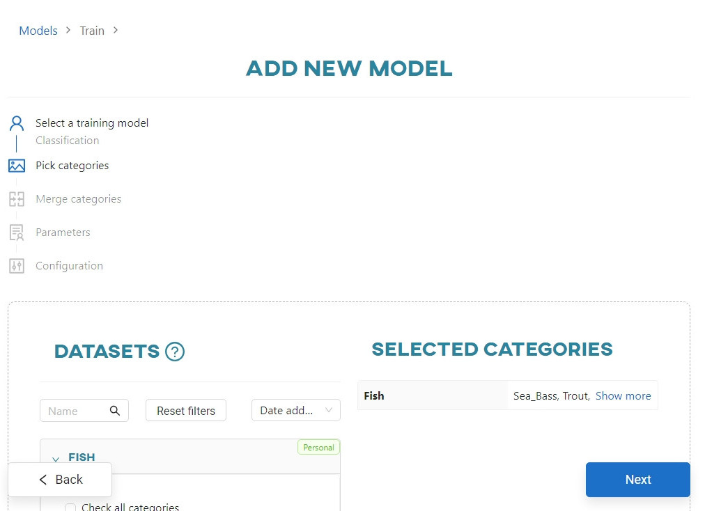 Choose dataset and categories