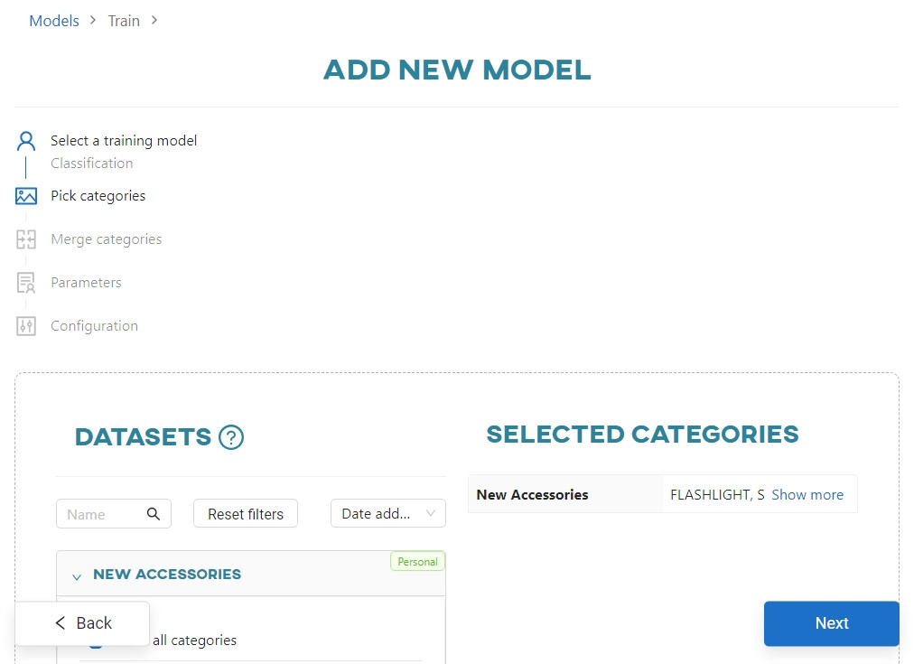 Select 'Classification' and then 'New Accessories' dataset